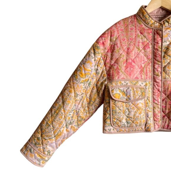 7 For All Mankind Quilted Patchwork Cropped Jacket Size Small - Picture 4 of 12